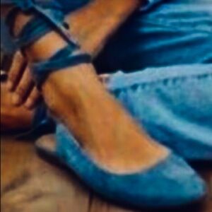 JustFab Danika Lace up Suede Ballet Flats